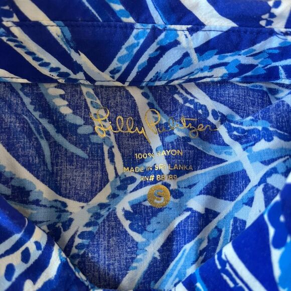 LILLY PULITZER Sea View Voile Button Down Shirt Rayon Blouse Blue‎ White Sz S - Picture 5 of 10
